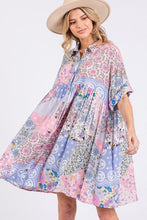 Load image into Gallery viewer, Pink Multicolor Floral Collared Neck Half Sleeve Mini Shirt Dress Feminine Floral Print Dress for Women
