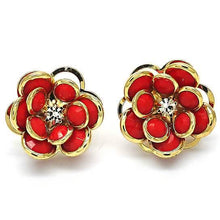 Load image into Gallery viewer, 14k Gold Filled High Polish Finsh Ruby Hibiscus Crystal Stud Earring
