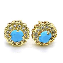 Load image into Gallery viewer, 14k Gold Filled High Polish Finsh Turquoise Flower Stud Earring with Micro Pave
