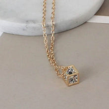 Load image into Gallery viewer, 14K Gold Love Cube Three-Dimensional Diamond Shape Necklace Cz Pendant
