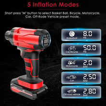 Load image into Gallery viewer, 150 PSI 12V Portable Cordless Tire Pump 6000mAh Rechargeable with LED Light
