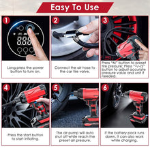 Load image into Gallery viewer, 150 PSI 12V Portable Cordless Tire Pump 6000mAh Rechargeable with LED Light
