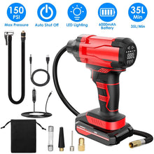 Load image into Gallery viewer, 150 PSI 12V Portable Cordless Tire Pump 6000mAh Rechargeable with LED Light
