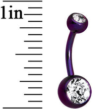 Load image into Gallery viewer, Grade 23 Titanium Purple Double Gem Curved Belly Ring
