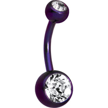 Load image into Gallery viewer, Grade 23 Titanium Purple Double Gem Curved Belly Ring
