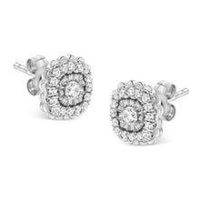 Load image into Gallery viewer, .925 Sterling Silver 1/2 Cttw Round-Cut Diamond Halo Cluster Stud Earring (I-J Color, I2-I3 Clarity)
