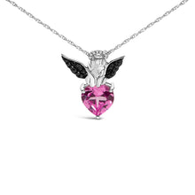 Load image into Gallery viewer, Sterling Silver Diamond Accent &amp; Created Pink Sapphire Angel Heart Pendant Necklace

