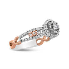 Load image into Gallery viewer, 14K Rose Gold Plated .925 Sterling Silver 3/8 Cttw Round Diamond Double Frame Cross-Over Split Shank Engagement Ring (I-J Color, I2-I3 Clarity) - Size 7
