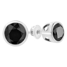 Load image into Gallery viewer, .925 Sterling Silver 4.00 Cttw Round Brilliant-Cut Black Diamond Bezel-Set Stud Earrings with Screw Backs (Fancy Color-Enhanced, I2-I3 Clarity)
