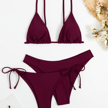 Load image into Gallery viewer, Essential Edge 3-Piece Bikini Set for Women – Solid Color High-Cut Triangle Top Two-Style Bottoms with Side Lace-Up Design &amp; Quick-Drying Comfort – Versatile Women's Swimwear for Summer Pool Beach &amp; Travel

