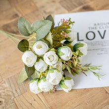 Load image into Gallery viewer, 15heads/1 bundle Silk Tea Roses Bride Bouquet for Christmas Home Wedding New Year Decoration Fake Artificial Flowers Home Decor

