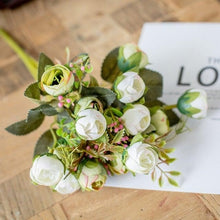 Load image into Gallery viewer, 15heads/1 bundle Silk Tea Roses Bride Bouquet for Christmas Home Wedding New Year Decoration Fake Artificial Flowers Home Decor
