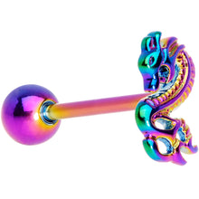 Load image into Gallery viewer, Rainbow Titanium Anodized 3-D Dragon  Barbell Tongue Ring
