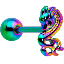 Load image into Gallery viewer, Rainbow Titanium Anodized 3-D Dragon  Barbell Tongue Ring
