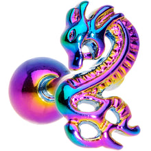 Load image into Gallery viewer, Rainbow Titanium Anodized 3-D Dragon  Barbell Tongue Ring
