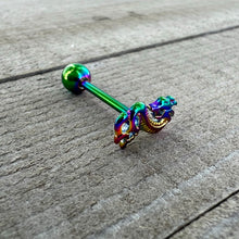 Load image into Gallery viewer, Rainbow Titanium Anodized 3-D Dragon  Barbell Tongue Ring
