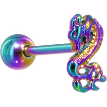Load image into Gallery viewer, Rainbow Titanium Anodized 3-D Dragon  Barbell Tongue Ring
