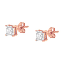 Load image into Gallery viewer, 14K Rose Gold Plated Two-Tone .925 Sterling Silver 1/2 Cttw Princess-Cut Square Near Colorless Diamond Solitaire Miracle-Plate Stud Earrings (J-K Color, I2-I3 Clarity)
