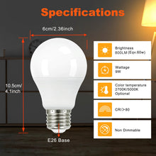 Load image into Gallery viewer, 4-Pack A19 LED Light Bulbs, 60W Equivalent, Soft White or Cool Daylight, E26 Base, Non-Dimmable
