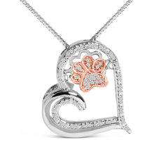 Load image into Gallery viewer, 14K Rose Gold Plated Sterling Silver 1/10 Cttw Diamond Paw &amp; Heart Pendant Necklace
