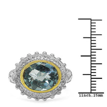 Load image into Gallery viewer, Two Tone Plated 5.01 Carat Genuine Blue Topaz &amp; White Topaz .925 Sterling Silver Ring
