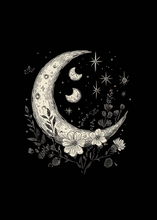 Load image into Gallery viewer, Moons and Stars Boho Flowers Vintage Unisex Bamboo/Cotton Graphic T-Shirt
