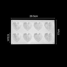 Load image into Gallery viewer, 1/8 Cavity 3D Diamond Love Heart Shape Mold Silicone Chocolate Cookie Muffin Baking Tool Sponge Mousse Dessert Cake Decorating Diamond Heart Love Shape Silicone Mousse Cake Dessert Chocolate Molds Tray White Red
