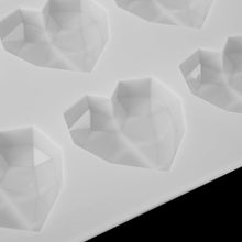 Load image into Gallery viewer, 1/8 Cavity 3D Diamond Love Heart Shape Mold Silicone Chocolate Cookie Muffin Baking Tool Sponge Mousse Dessert Cake Decorating Diamond Heart Love Shape Silicone Mousse Cake Dessert Chocolate Molds Tray White Red
