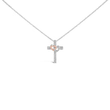 Load image into Gallery viewer, 14K Rose Gold Plated Sterling Silver 1/10 Cttw Diamond Cross &amp; Heart Pendant Necklace
