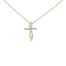 Load image into Gallery viewer, 14K Yellow Gold Plated Sterling Silver 1/4 Cttw Diamond Cross Pendant Necklace
