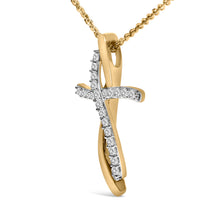 Load image into Gallery viewer, 14K Yellow Gold Plated Sterling Silver 1/4 Cttw Diamond Cross Pendant Necklace

