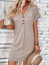 Load image into Gallery viewer, Elegant Button V-Neck Short Sleeve Dress Flattering Casual &amp; Office Wear Simple Dress
