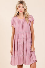 Load image into Gallery viewer, Lace Detail Ruffled Button Down Tiered Dress For Women – Romantic, Fluttering, Delicate, Feminine &amp; Elegant Design
