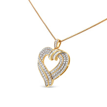 Load image into Gallery viewer, 14K Yellow Gold Plated .925 Sterling Silver 1.00 Cttw Baguette Diamond Composite Open Heart 18" Inch Pendant Necklace (I-J Color, I1-I2 Clarity)
