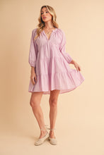 Load image into Gallery viewer, Notched Balloon Sleeve Tiered Mini Dress For Women–Trendy, Chic Style with Modern Balloon Sleeves, Tiered Layers for a Playful &amp; Flirty Look
