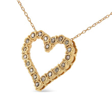 Load image into Gallery viewer, 10K Yellow Gold Flashed .925 Sterling Silver 1/2 Cttw Champagne Diamond Miracle Plate Heart Pendant Necklace (K-L Color, I1-I2 Clarity) - 18"

