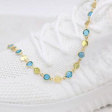 Load image into Gallery viewer, 18k Gold Filled High Polish Finish Aquamarine Crystal Ankle Bracelet
