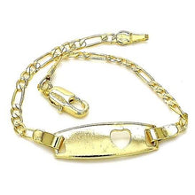 Load image into Gallery viewer, 18k Gold Filled High Polish Finish Figaro Heart Link ID Name Bracelet
