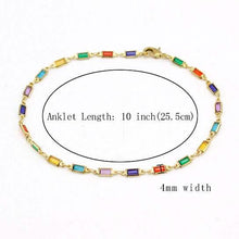 Load image into Gallery viewer, 18k Gold Filled High Polish Finish Gold And Multi Color Dark Crystal Baguette Anklet
