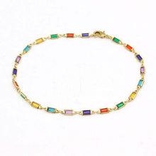 Load image into Gallery viewer, 18k Gold Filled High Polish Finish Gold And Multi Color Dark Crystal Baguette Anklet
