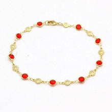 Load image into Gallery viewer, 18k Gold Filled High Polish Finish Red Crystal Flower Ankle Bracelet
