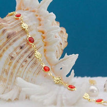 Load image into Gallery viewer, 18k Gold Filled High Polish Finish Red Crystal Flower Ankle Bracelet
