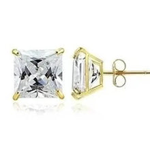 Load image into Gallery viewer, 18k Gold Filled High Polish Finsh Stud Earring with Cubic Zirconia Square Golden Tone 8mm
