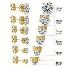 Load image into Gallery viewer, 18K Gold Ear Bone Buckle Stainless Steel 6-Prong Zirconia Stud Earrings
