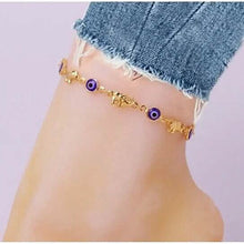 Load image into Gallery viewer, 18k Gold Plated Elephant Blue Evil Eye Anklet
