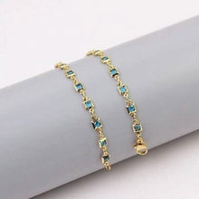 Load image into Gallery viewer, 18K Gold Plated Light Blue Crystal Square Ankle Bracelet
