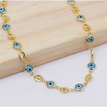 Load image into Gallery viewer, 18k Gold Plated Mariner Light Blue Evil Eye Crystal Anklet
