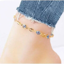 Load image into Gallery viewer, 18k Gold Plated Mariner Light Blue Evil Eye Crystal Anklet
