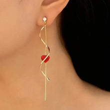 Load image into Gallery viewer, 18K Gold Spiral Lines Heart Design Dangle Earrings
