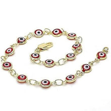 Load image into Gallery viewer, 18k Women's Gold Filled High Polish Finsh Red Evil Eye Clasp Bracelet 7.5 Inch
